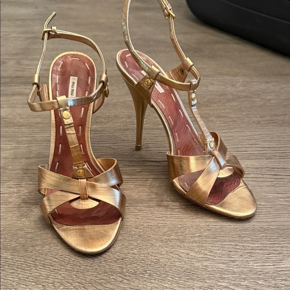 Miu Miu Gold Strappy High Heel Sandals size 38 - Picture 1 of 5